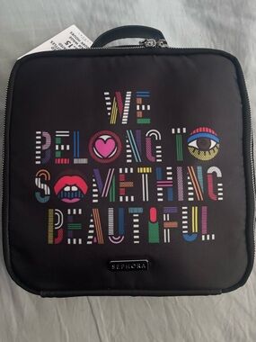 Sephora Black Cosmetic Case with Multicolor Graphic Accents